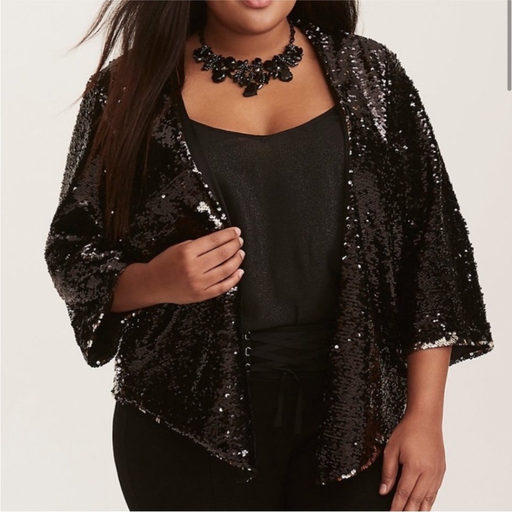 NEW Torrid Runway Collection Sequin Flip Kimono Jacket 3/4